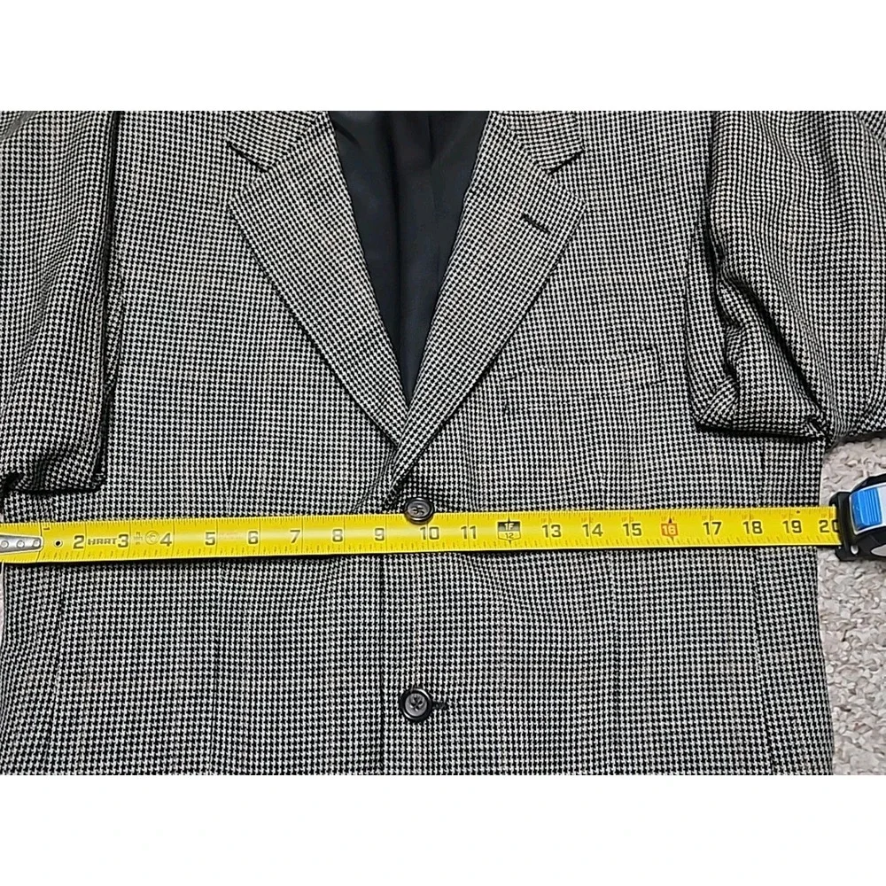 Jos A Bank 40R Silk + Wool Blend Blazer Sport Coat Suit Jacket Black Houndstooth